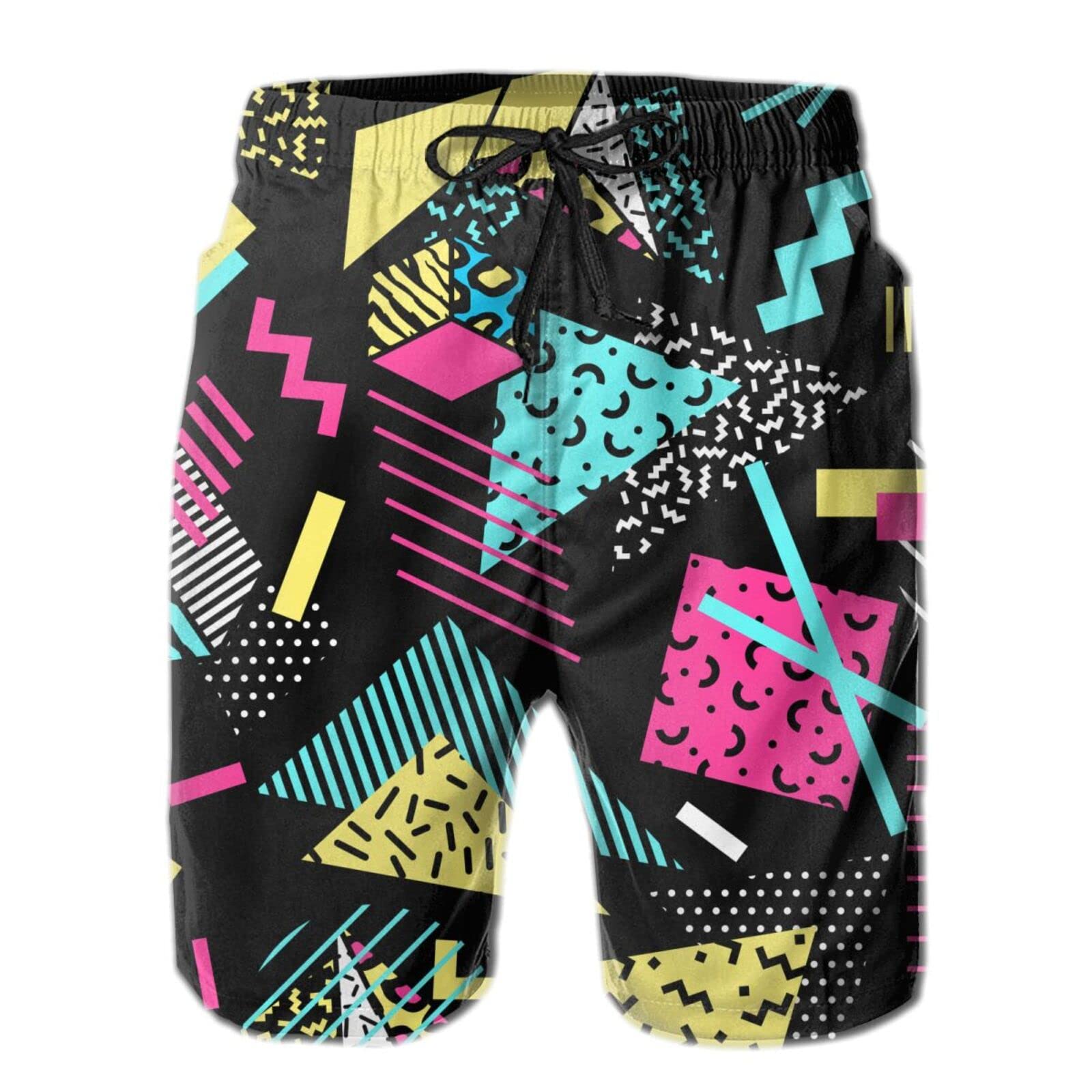 FREEHOTU Men's Swim Trunks 80s 90s Retro Neon Flourescent